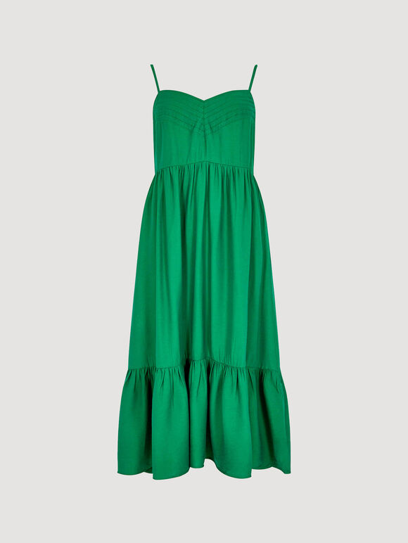 Pintuck Pleat Camisole Midi Dress, Green, large