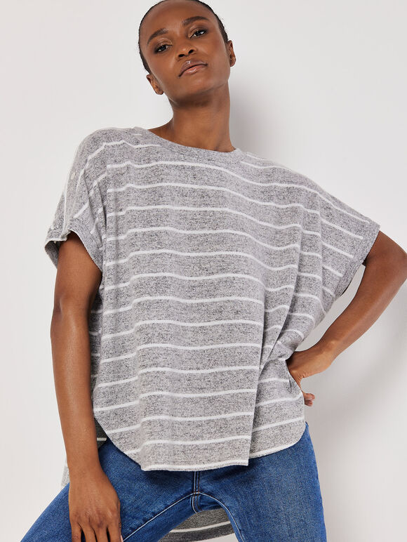 Soft Touch Stripe Top, Grey, large