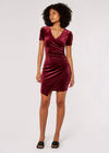 Velvet Ruched Bodycon Mini Dress, Burgundy, large