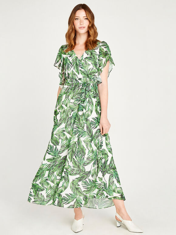 Tropical Leaf Kimono Maxi Dress | Apricot Clothing