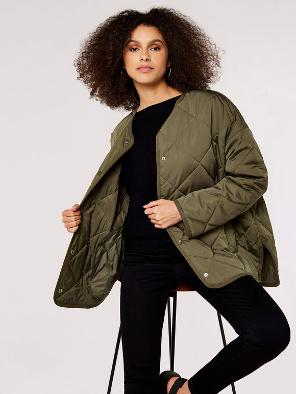 Collarless Quilted Jacket | Apricot Clothing
