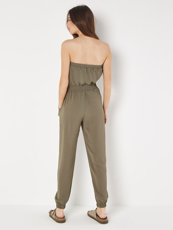 Utility Bandeau Jumpsuit, Khaki, large