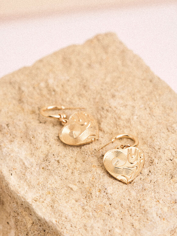 Gold Tone Textured Teardrop Earrings, Gold, large