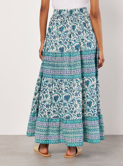 Floral Vine Cotton Tiered Maxi Skirt