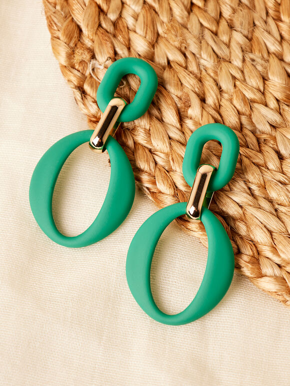 Matt Oval Earrings, Green, large