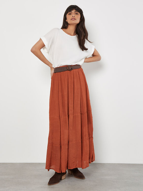 Slub Shimmer Maxi Skirt, Rust, large