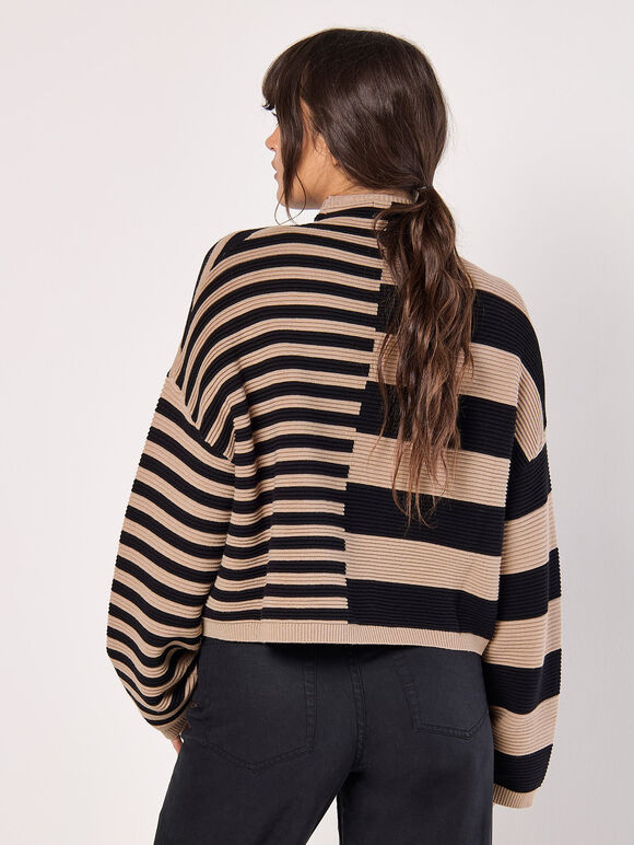 Mixed Stripe Ottoman Rib Knit Jumper, Black, large