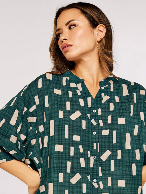 Geometric Print Oversized Blouse, Green, large