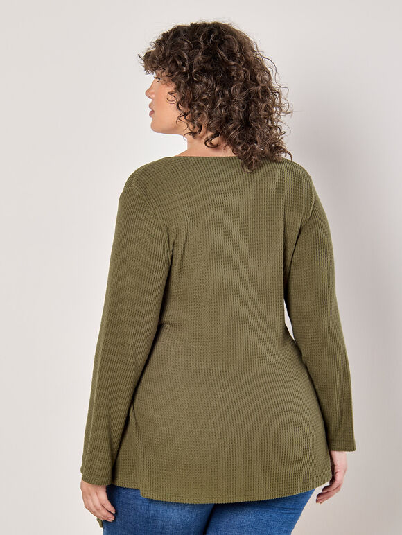 Curve Waffle Knit Wrap Top, Khaki, large