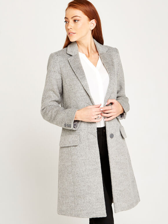 Grey Brushed Wool Blend Coat | Apricot Clothing
