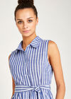 Pinstripe Button Tie Waist Dress, Blue, large