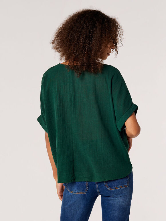 Relaxed-Fit V-Neck Blouse, Green, large