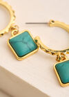 24K Gold Plated Teal Stone Hoop Earrings, Blue, large