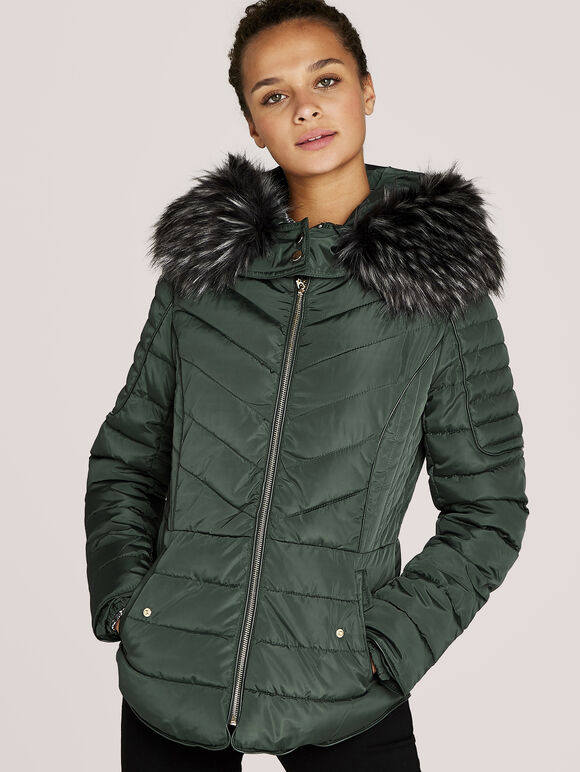 Faux Fur Hood Puffer Jacket | Apricot Clothing