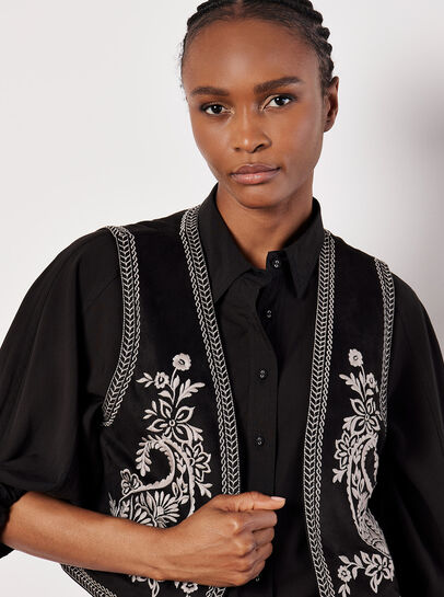 Embroidered Suedette Waistcoat