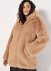 Soft Faux Fur Zipped Jacket, Brown, large