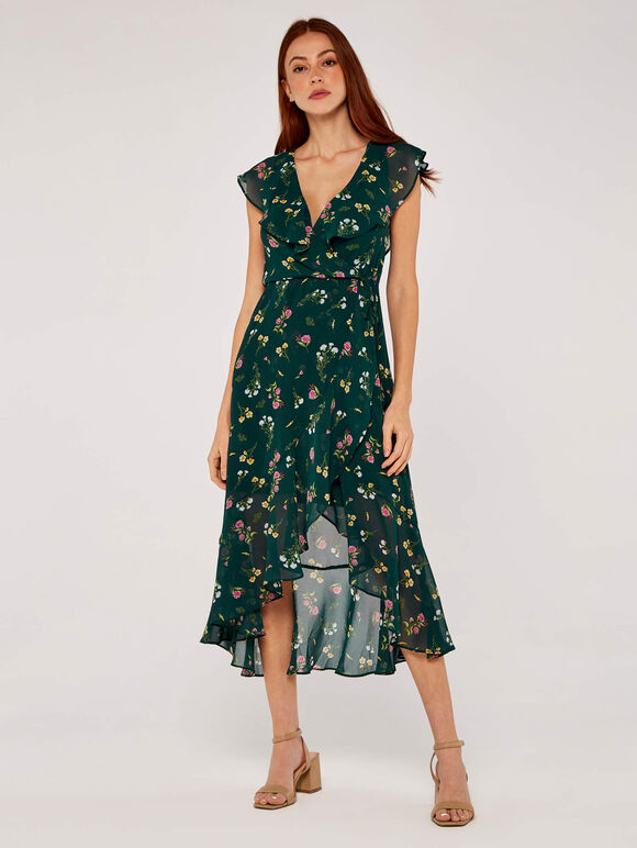 Botanical Ruffle Wrap Dress | Apricot Clothing