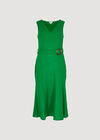 Linen Blend Belted Midi Dress, Green, large