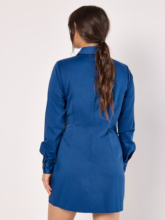 Tie Waist Shirt Mini Dress, Blue, large