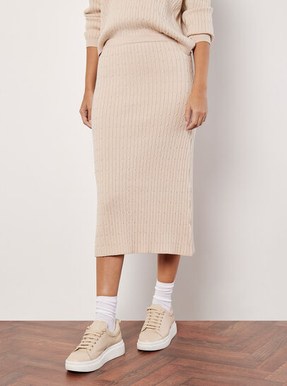 Fine Knit Cable Midi Skirt