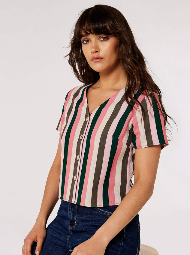 Vertical Striped Buttoned Top, Pink, large