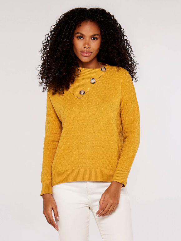Button Neck Textured Jumper | Apricot Clothing