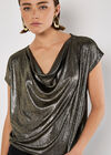 Metallic Foil Cowl Neck Top, Yellow, large