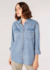 Oversized Cotton Denim Shirt, Blue, large