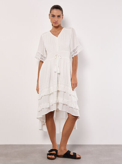 Dobby Ruffle Tiered Mini Dress