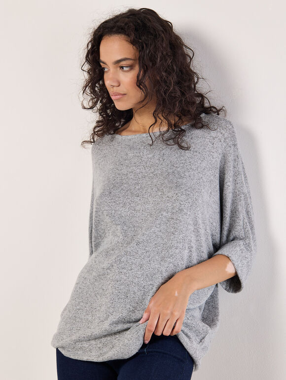 Soft Touch Batwing Top, Silver, large