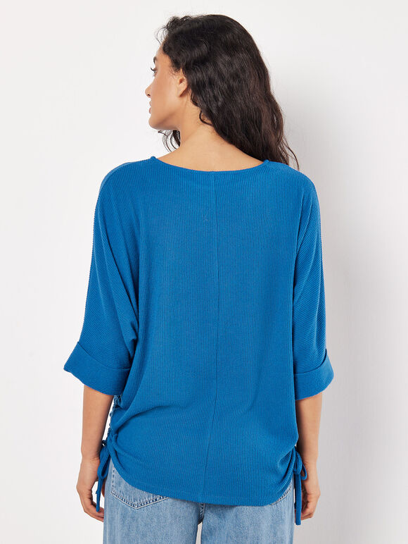 Soft Touch Drawstring Batwing Top, Blue, large