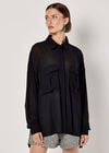 Oversized Chiffon Shirt, Black, large