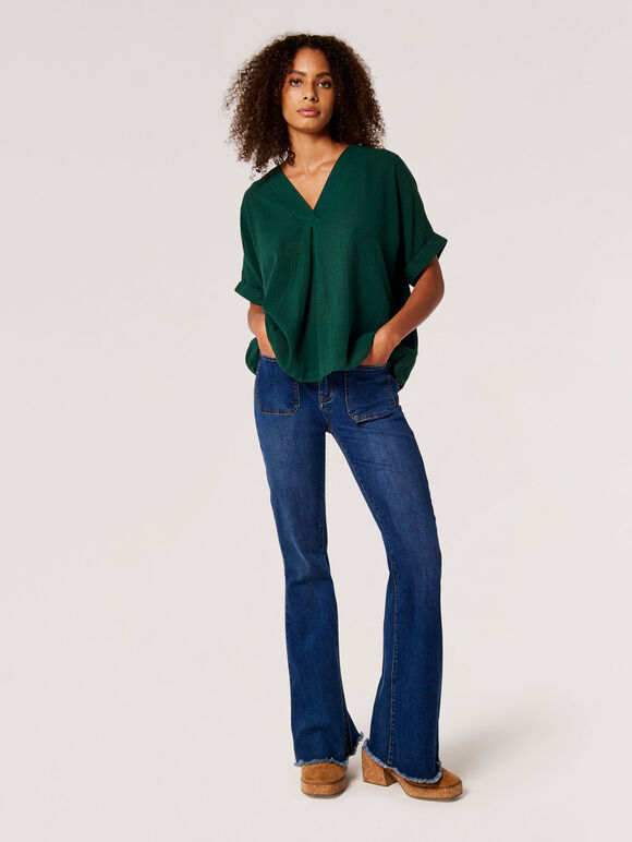 Relaxed-Fit V-Neck Blouse, Green, large