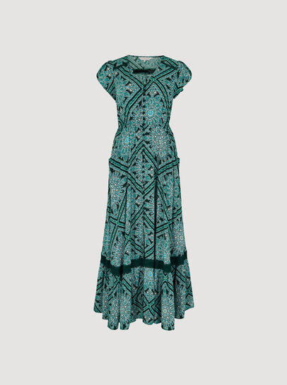 Scarf Print Crochet Detail Maxi Dress