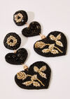 Heart Beaded Earrings, Black, large