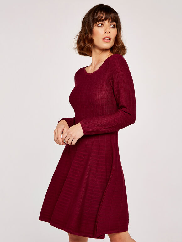 Textured Knitted Skater Dress | Apricot Clothing