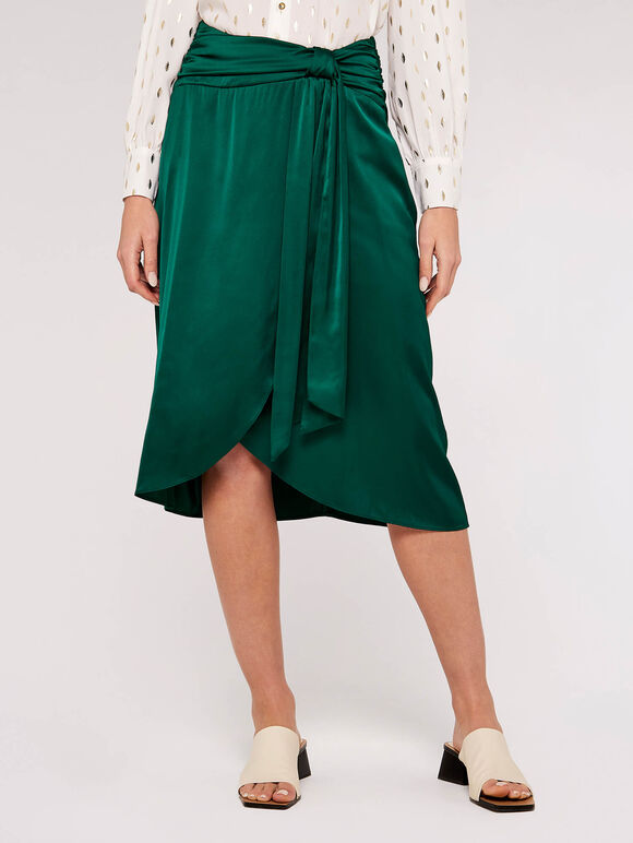 Satin Tie Front Wrap Skirt | Apricot Clothing