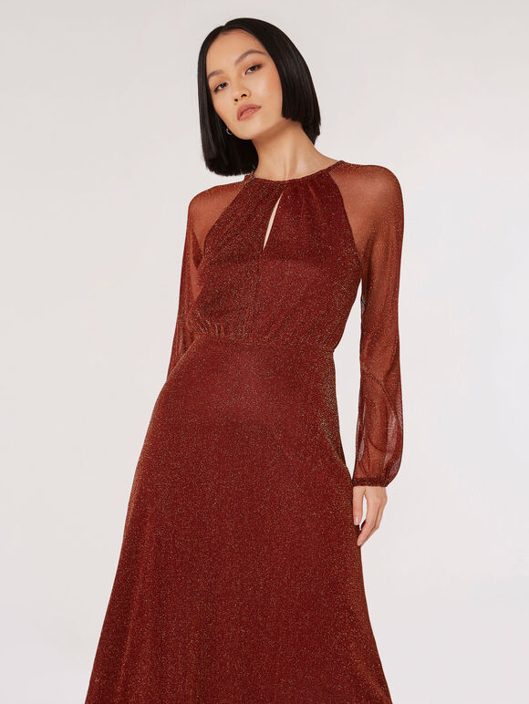 Metallic Mesh Maxi Dress, Burgundy, large