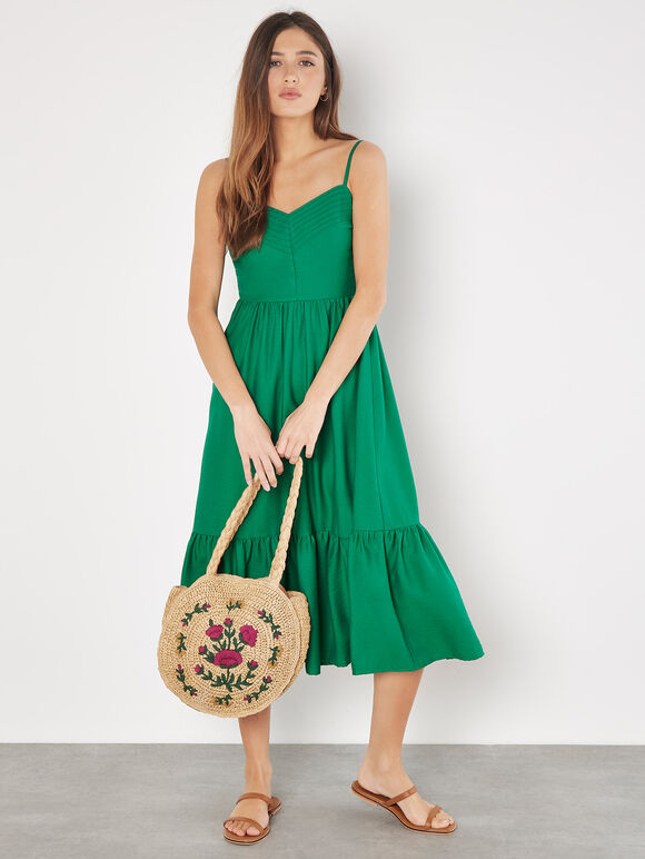 Pintuck Pleat Camisole Midi Dress, Green, large