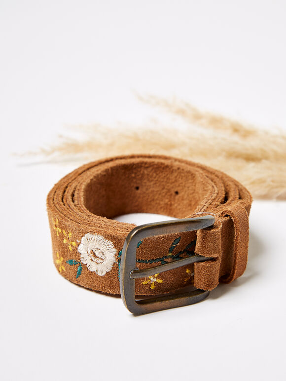 Embroidered Suede Belt | Apricot Clothing