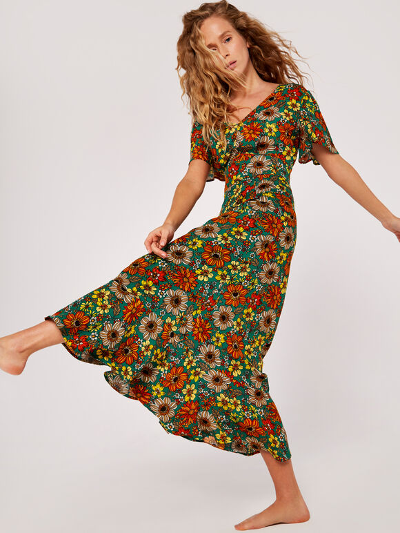 Floral Angel Sleeve Dress | Apricot Clothing