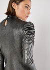 Exagerated Shoulder Top, Silver, large