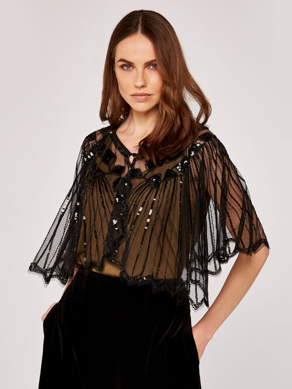 Sequin Mesh Cape Top | Apricot Clothing