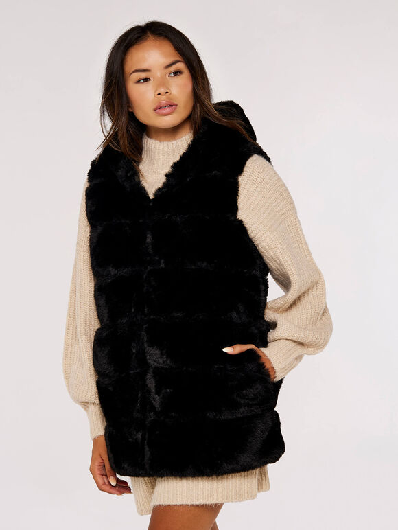 Tiered Fur Hooded Gilet | Apricot Clothing