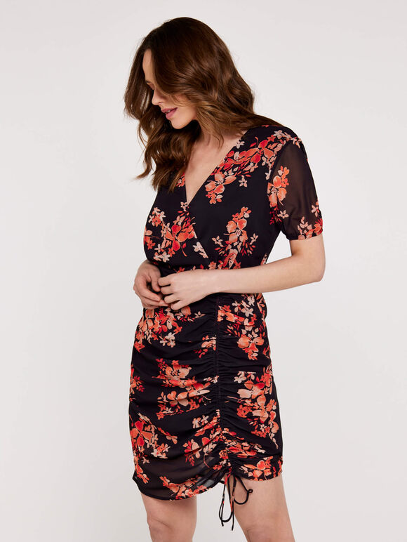 Floral Ruched Front Dress | Apricot Clothing