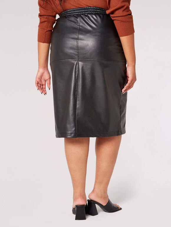 Curve Leather-Look Midi Skirt | Apricot Clothing