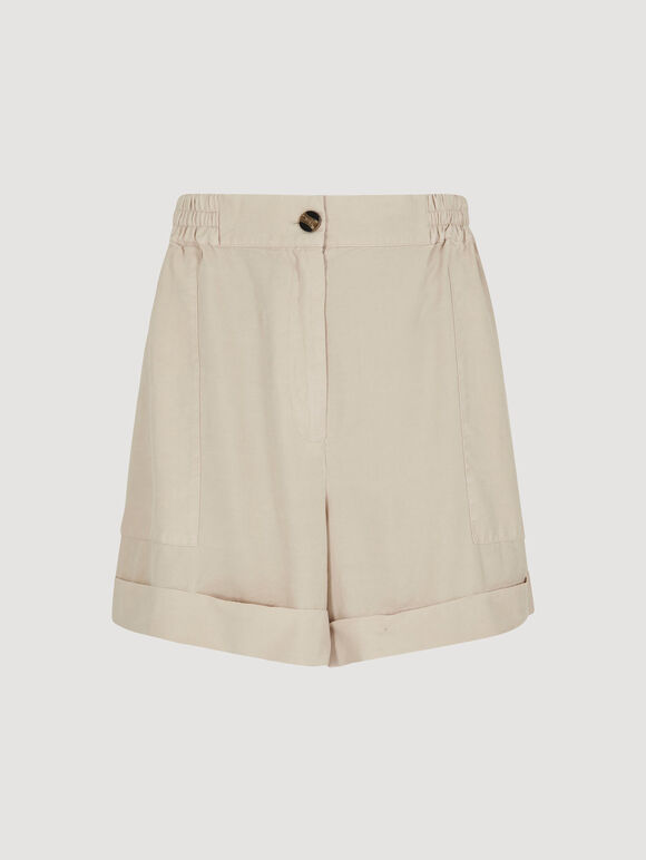 Rolled Hem Woven Shorts, Stone, large