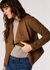 Cropped Suede Waterfall Jacket, Brown, large