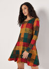 Colourful Patchwork Check Swing Mini Dress, Green, large