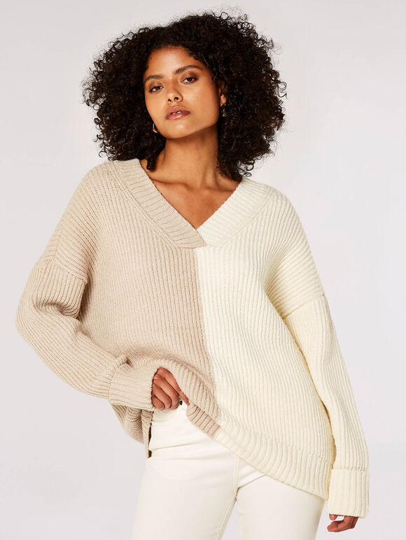 Two Tone Colour Block Jumper | Apricot Clothing